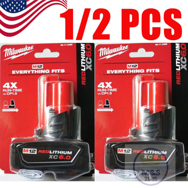 2 БАТАРЕЇ 6 АМ/ГОД Milwaukee M12 REDLITHIUM XC 6.0 AH Battery (ОРИГІНАЛ) 
